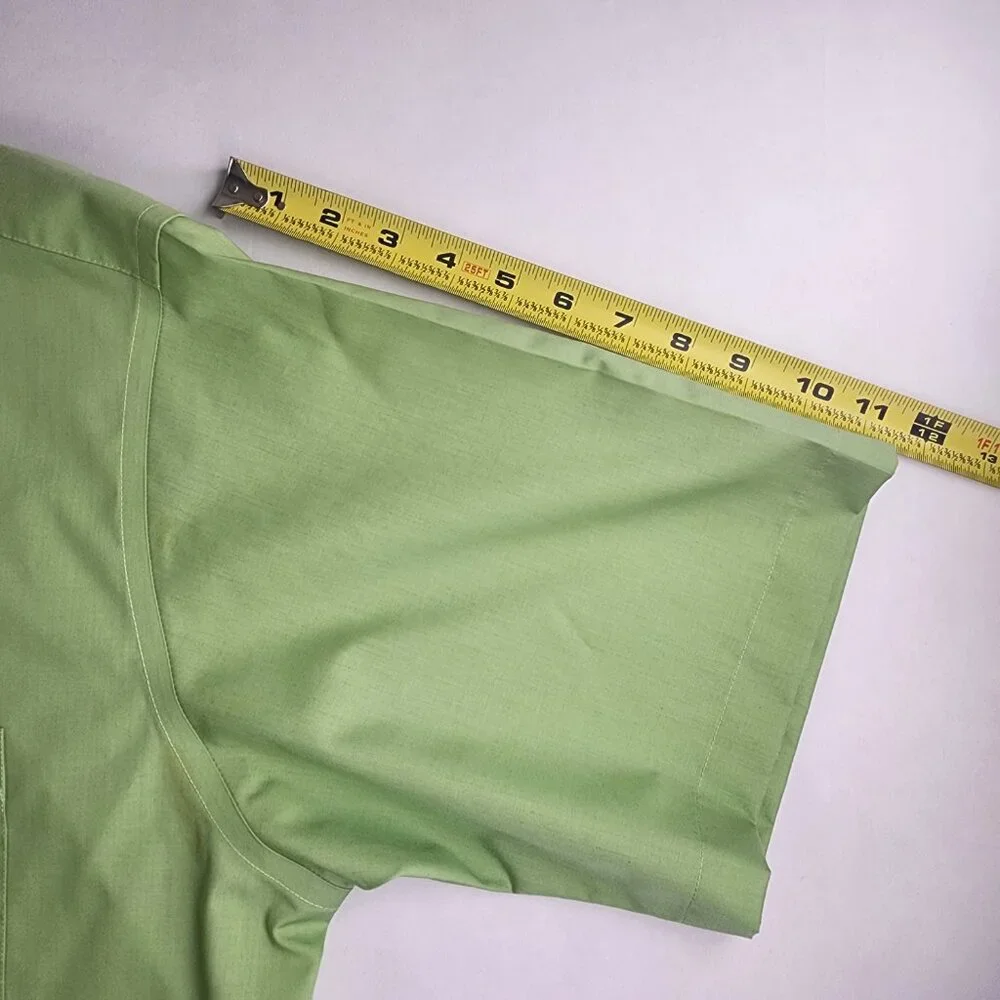 Mens Stafford Performance Lime Green Button Up dress shirt 17 1/2 XL S/S Fun - Picture 7 of 9